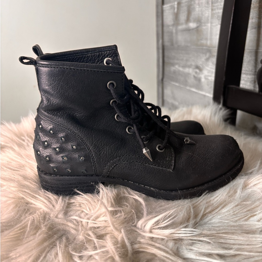 Sam Edelman Black leather Studded gothic lace up Ankle Boots 6.5